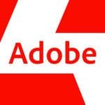 Adobe logo with a futuristic AI background.