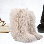 Bottes Yeti en fourrure apparente avec des lignes enveloppantes.