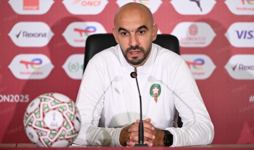 Le sélectionneur national du Maroc, Walid Regragui, lors d'une conférence de presse.