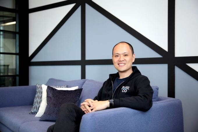 "Co-working space with people working in a modern office"