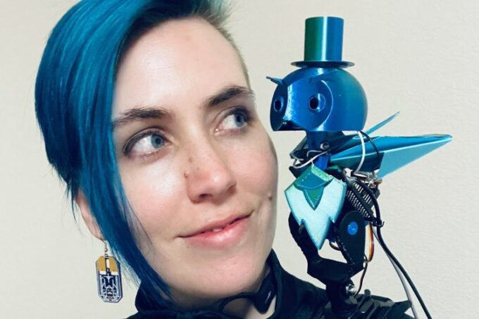 A group of companion bots, including Kitt, Nova, SkoBot, and Archimedes, with a Maker Faire background.