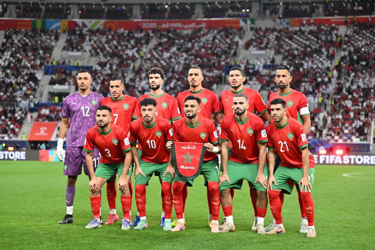 Les Lions de l'Atlas en action face aux Émirats arabes unis.