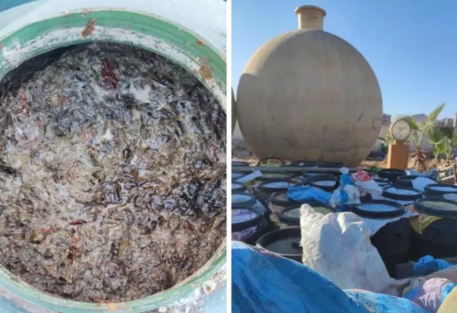 ** صورة لسيارة نقل بضائع محملة بحوالي طن من صلصلة الفلفل الحار "الهريسة" الفاسدة.