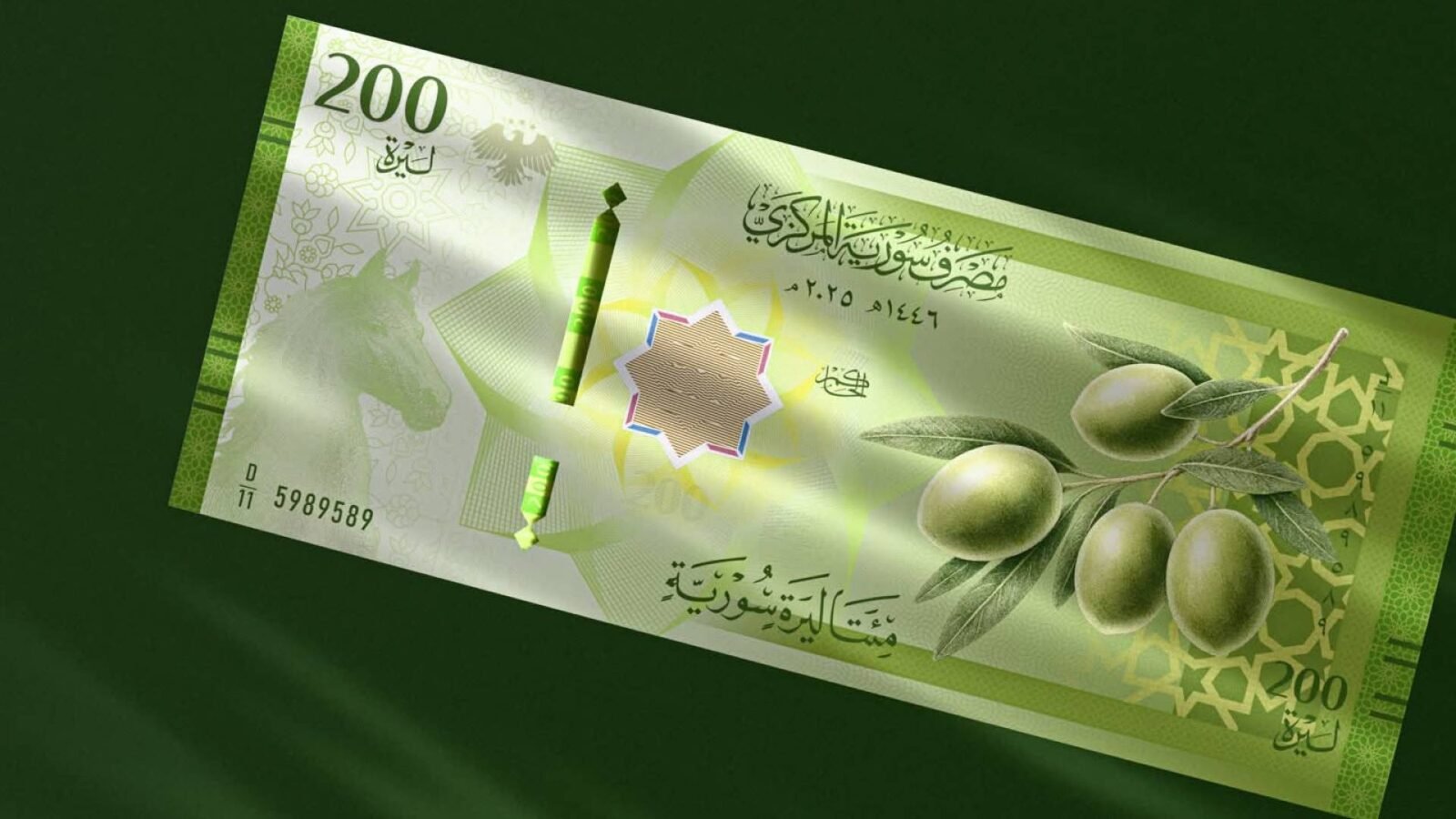 صورة للعملة السورية الجديدة تظهر رموزها الطبيعية والتاريخية