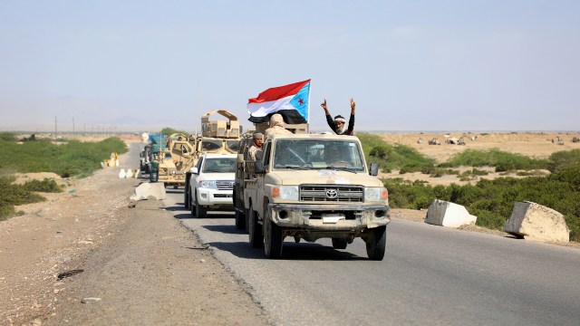 ** صورة لخريطة اليمن مع علامة على مناطق سيطرة المجلس الانتقالي.