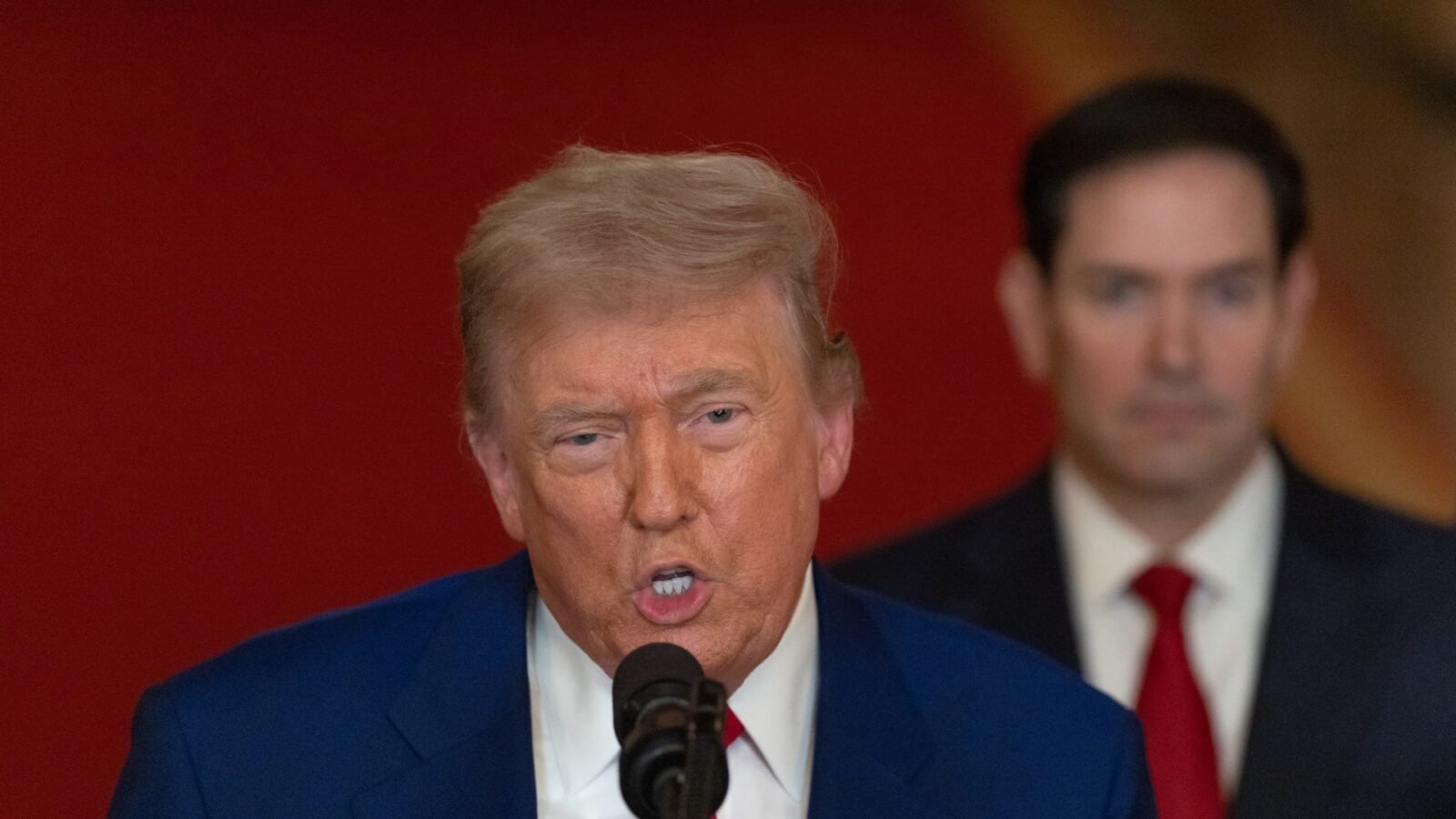 صورة لما يظهره الرئيس دونالد ترامب في مؤتمر صحفي