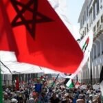 صورة تظاهرات في طنجة بالإنجليزية: "Pro-Palestine protests in Tangier".