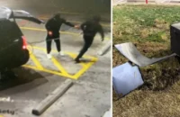 وصف الصورة بالإنجليزية: صراف آلي يُربط بسيارة دفع رباعي مسروقة.