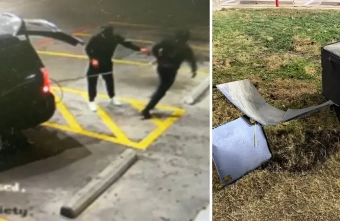 وصف الصورة بالإنجليزية: صراف آلي يُربط بسيارة دفع رباعي مسروقة.