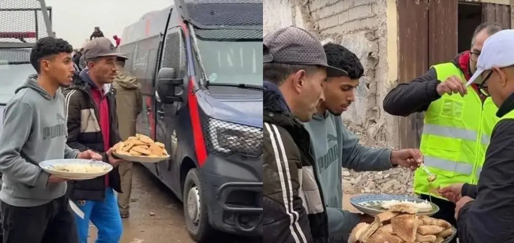 ** صورة تجمع بين ساكنة فاس وتوزيع وجبات على المتضررين من انهيار البنايتين.