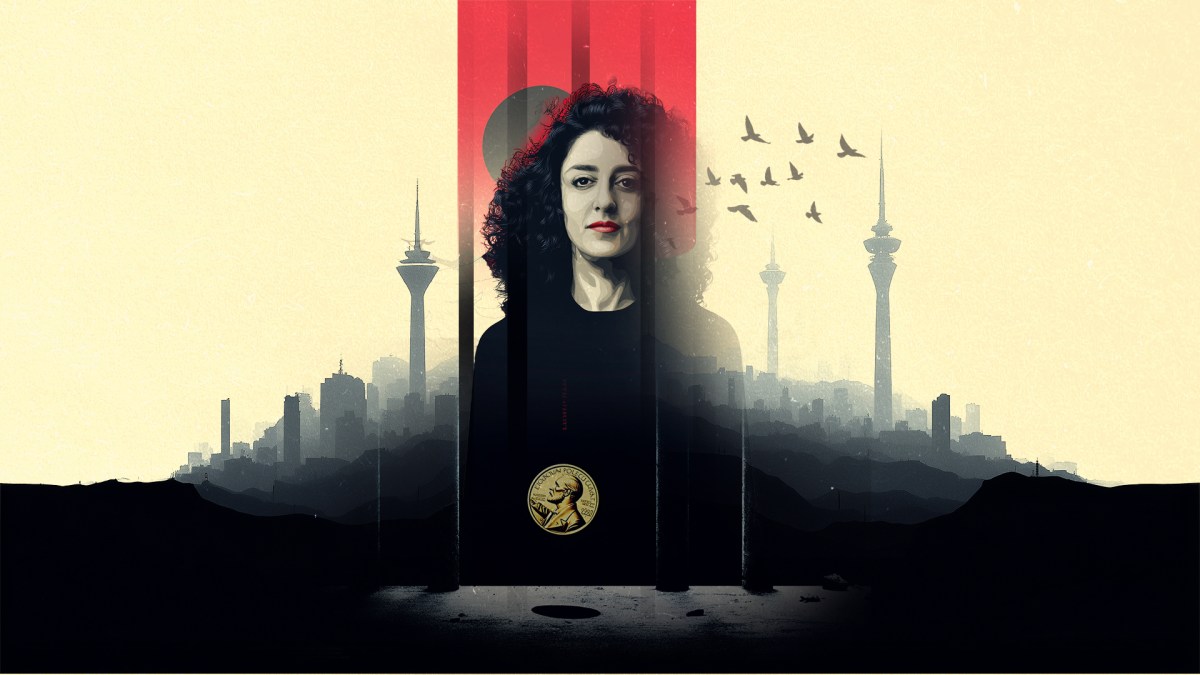 صورة نرجس محمدي الحائزة على جائزة نوبل للسلام.