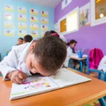 Image d'un enfant en train d'apprendre dans une classe préscolaire au Maroc.