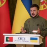 Alt text for the image: "EU flags and Russian flags side by side"