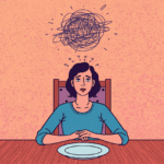 A person enjoying a meal in a peaceful environment.