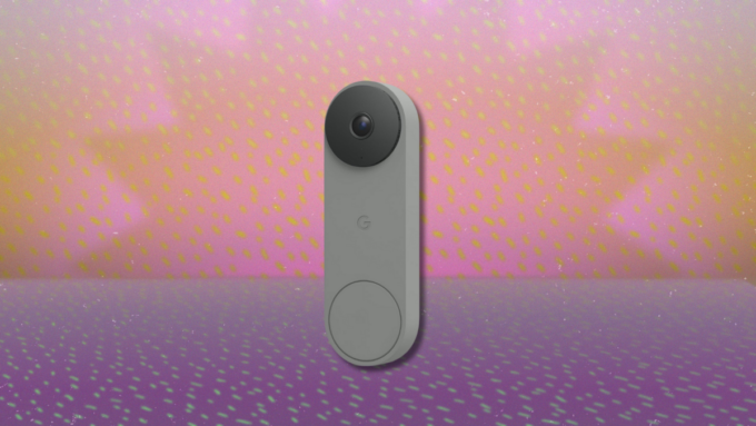 Google Nest Doorbell with a person standing in front of it