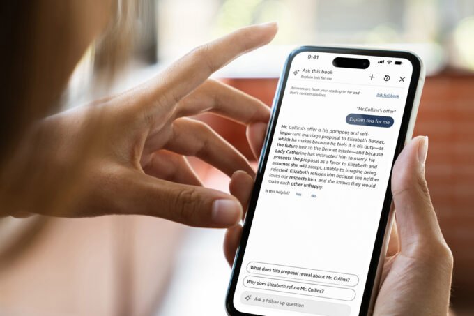 Alt text for the image - Amazon's Kindle app with the AI feature