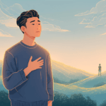 Alt text for the image: A person smiling and hugging a friend, with a subtle background of a cityscape to represent the complexity of relationships.