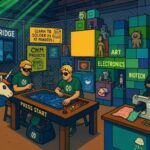 Makers working together in a makerspace.