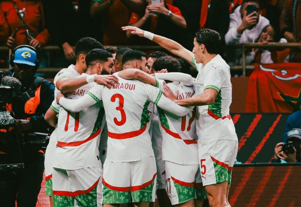 Morocco's Ayoub El Kaabi celebrates a goal against Zambia during their AFCON 2025 Group A match.
