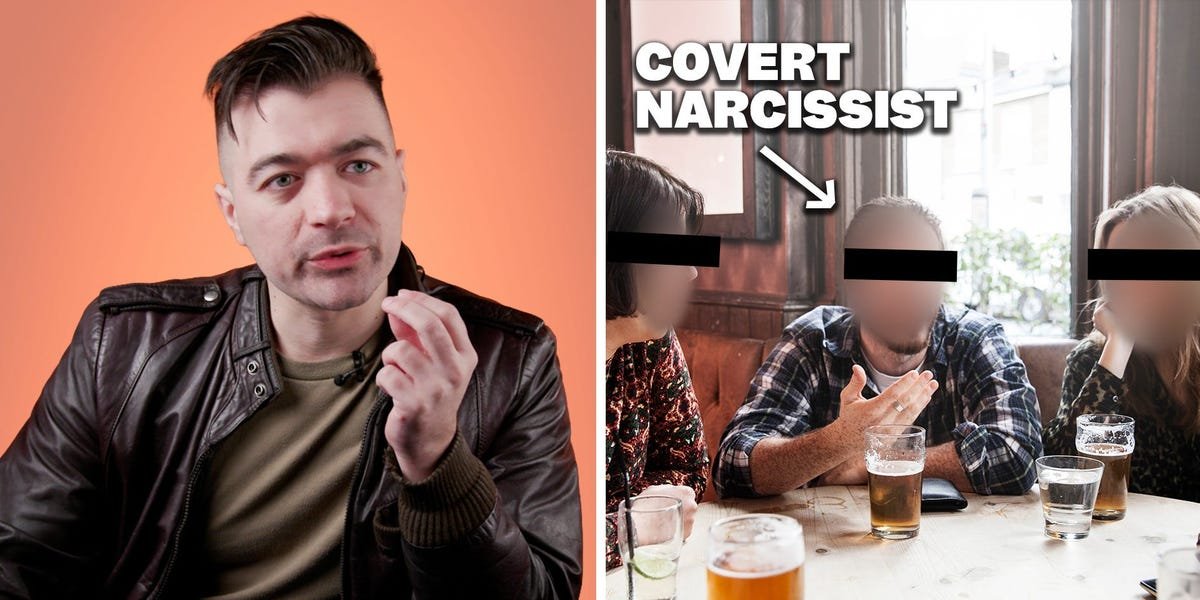 A person looking in a mirror, with a complex expression.