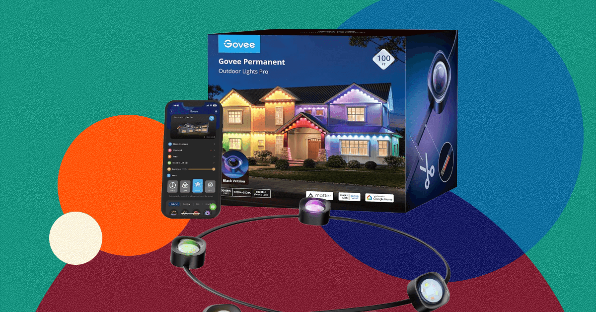 Alt text for the image: "Permanent outdoor lights on a house roof"