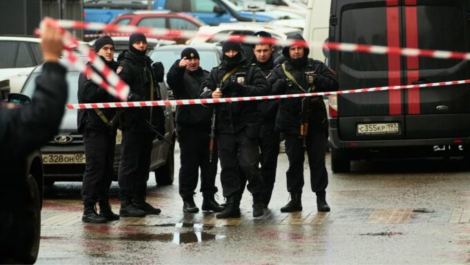 A photo of a Ukrainian drone in flight, with a Russian air defence system in the background.