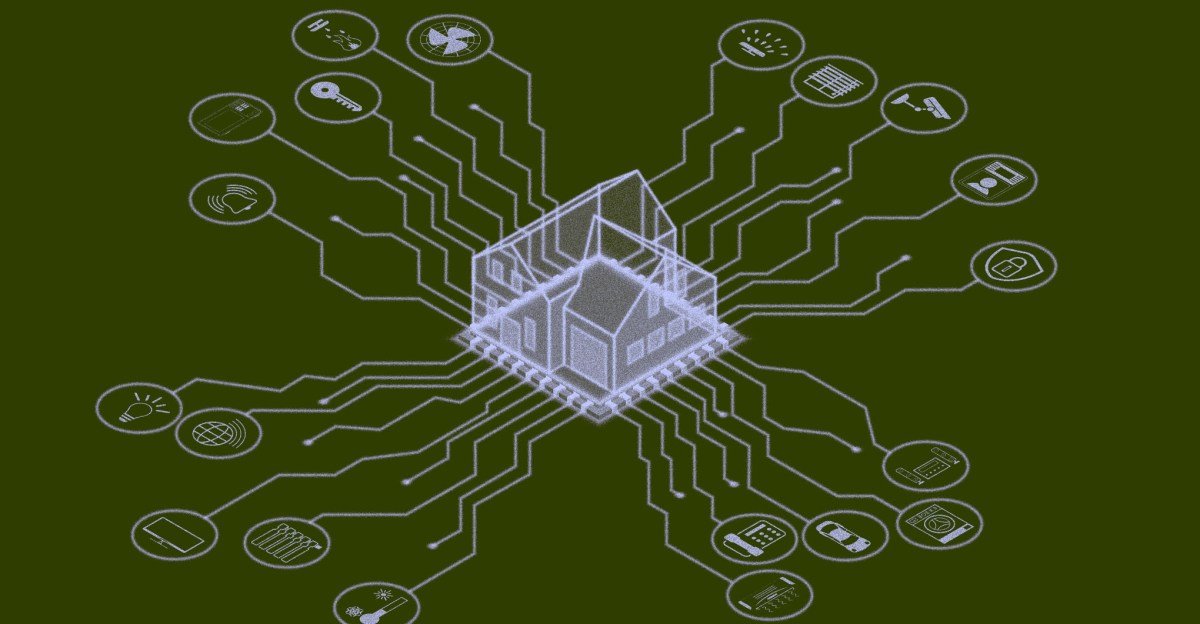 A graphic depicting smart home devices with a cybersecurity shield icon, symbolizing the Cyber Trust Mark Program.