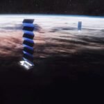 Starlink satellites with solar arrays deployed.