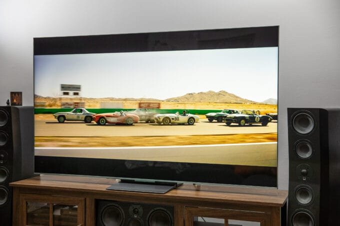 TCL QM9K TV with sleek pedestal design