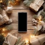 Téléphone mobile avec des fleurs de Noël