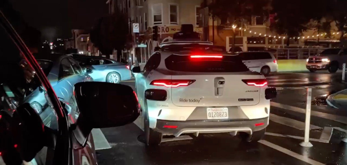 Waymo robotaxi stalled on city streets