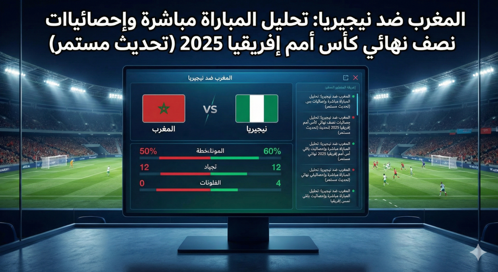 المغرب ضد نيجيريا: تحليل المباراة مباشرة وإحصائيات نصف نهائي كأس أمم إفريقيا 2025 (تحديث مستمر)