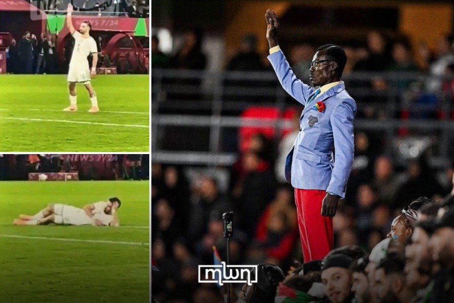 Algerian player Mohamed Amoura mocking DR Congo's iconic 'statue fan' Michel Kuka Mboladinga during AFCON 2025