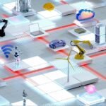 Abstract representation of artificial intelligence networks connecting various industries and business functions.