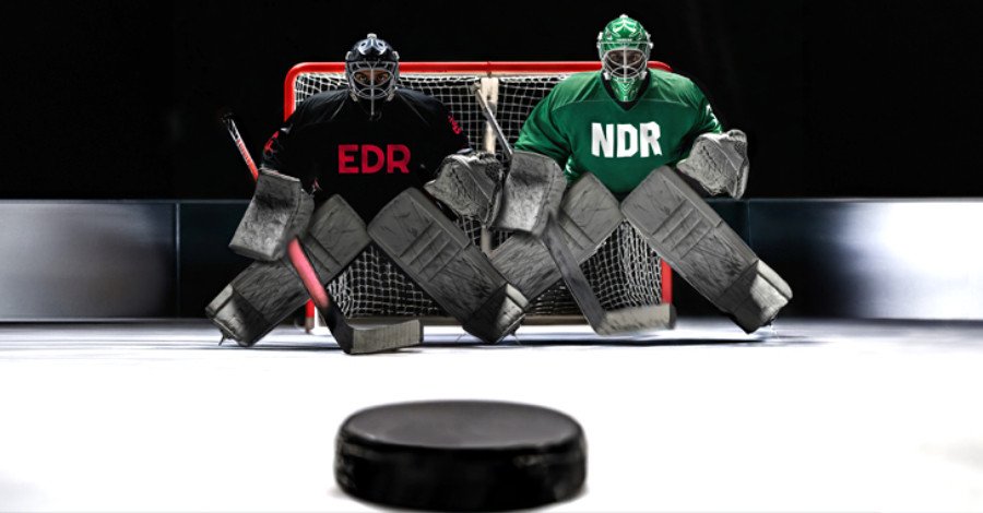 A digital representation of network security, showing data flowing through a protected network with AI elements, symbolizing defense against cyber threats.