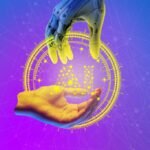 An AI robot hand interacting with business analytics on a digital screen, symbolizing automation and solo entrepreneurship.