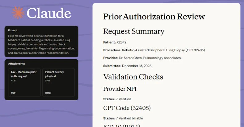 An illustration of Anthropic's Claude AI interface securely accessing and summarizing health records, with medical icons in the background.
