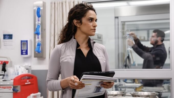 Dr. Baran Al-Hashimi (Sepideh Moafi) from 'The Pitt' Season 2, representing the push for AI integration in healthcare.