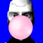 A venture capitalist discussing AI trends with a backdrop of digital neural networks, symbolizing the gap between research and investment.