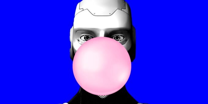 A venture capitalist discussing AI trends with a backdrop of digital neural networks, symbolizing the gap between research and investment.