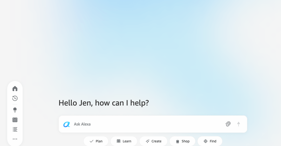 Screenshot of Amazon's Alexa Plus AI assistant web interface in early access