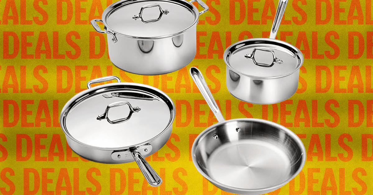Assortment of All-Clad cookware, including pots, pans, and skillets, showcasing the quality and design of the brand.