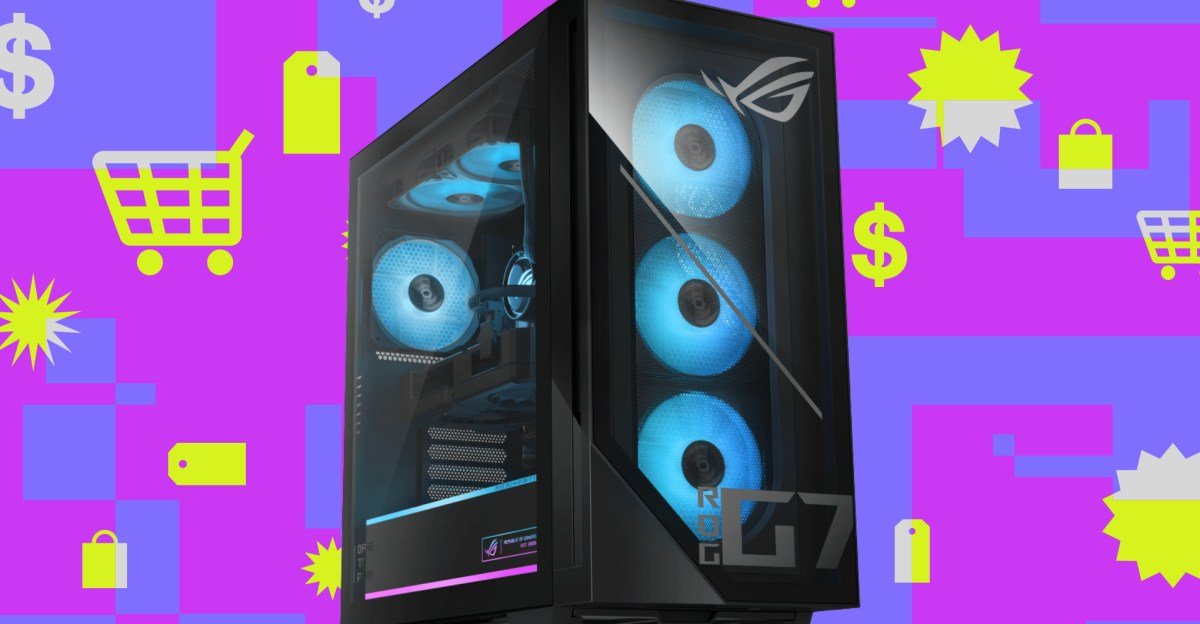 Asus ROG GM700 liquid-cooled gaming desktop featuring AMD Ryzen 9 9950X3D and Radeon 9070 XT graphics card