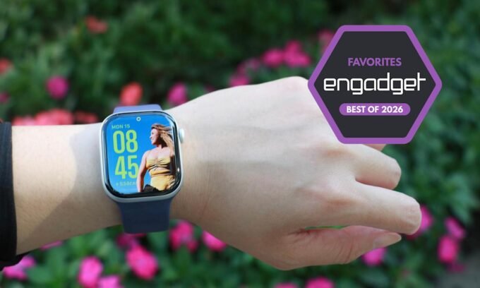 A selection of Apple Watch accessories including various watch bands, a protective case, and multi-device charging stations.