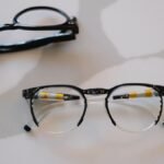 A close-up of IXI's sleek, modern autofocusing glasses prototype with liquid crystal lenses on display at CES.