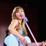 A collage of popular shows on Disney+, featuring images from Taylor Swift: The Eras Tour, Percy Jackson and the Olympians, Loki, and The Mandalorian.