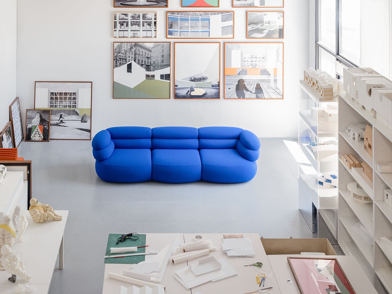 The Biboni Sofa by Johnston Marklee for Knoll, showcasing its distinctive stacked, pillowy forms and inviting design.