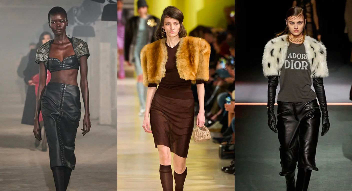 Un mannequin portant un boléro élégant en maille nouée, illustrant la tendance mode hiver 2025/2026.