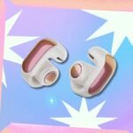 Bose Ultra Open Earbuds in their charging case, showcasing their unique open-ear design and sleek aesthetic.