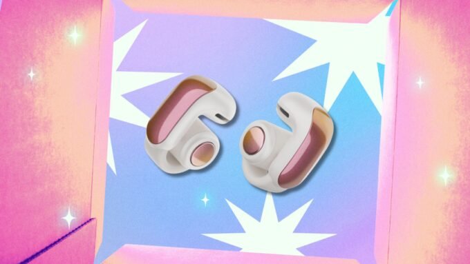 Bose Ultra Open Earbuds in their charging case, showcasing their unique open-ear design and sleek aesthetic.